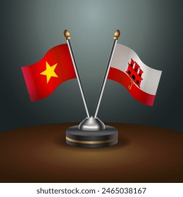 Vietnam and Gibraltar table flags relation with gradient backgrund. Vector Illustration