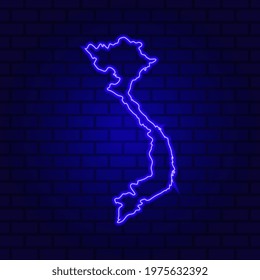 Vietnam glowing neon sign on brick wall background