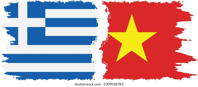 Vietnam and Greece grunge flags connection, vector