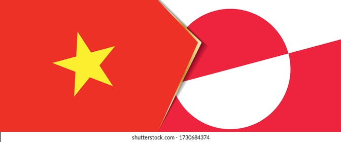 Vietnam and Greenland flags, two vector flags symbol of relationship or confrontation.