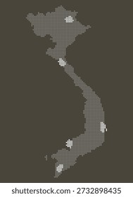 Mapa Pontilhado Cinza e Branco Do Vietnã em Marrom para Logística Industrial e Exportações. Mapa pontilhado do Vietname