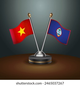 Vietnam and Guam table flags relation with gradient backgrund. Vector Illustration