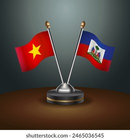 Vietnam and Haiti table flags relation with gradient backgrund. Vector Illustration