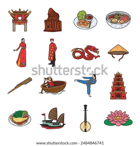 Vietnam Hand Drawn Colored Set