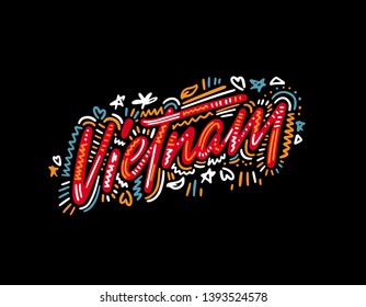 Vietnam hand drawn lettering design stock illustration perfect for advertising, poster, announcement, invitation, party, greeting card, post card 