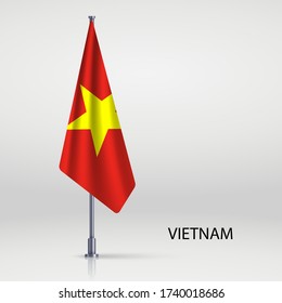 Vietnam hanging flag on flagpole