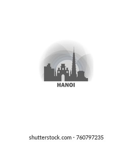 Vietnam Hanoi asian black white sunrise sunset city panorama landscape horizon buildings skyline flat icon logo