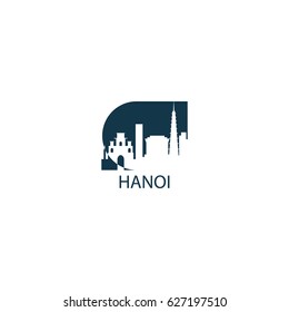 Vietnam Hanoi Asian Modern City Landscape Panorama View Flat Logo Blue Vector Icon