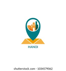 Vietnam Hanoi map city pin point geolocation modern skyline shape pointer vector flat logo icon illustration