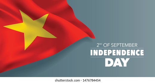 Vietnam happy independence day greeting card, banner with template text vector illustration. Vietnamese memorial holiday 2nd of September design element with flag with star 