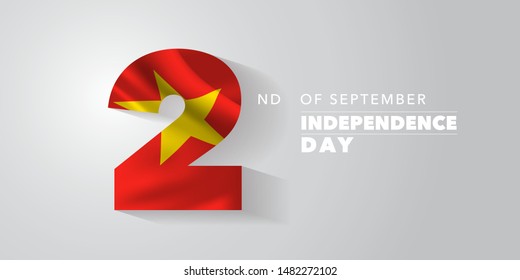 Vietnam happy independence day greeting card, banner, vector illustration. Vietnamese national day 2nd of September background with elements of flag 