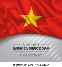 Vietnam happy independence day greeting card, banner vector illustration. Vietnamese national holiday 2nd of September square design element with waving flag