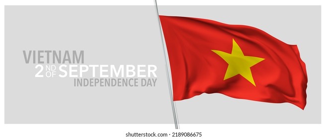 Vietnam happy independence day greeting card, banner with template text vector illustration. Vietnamese memorial holiday 2nd of September design element with 3D flag with star
