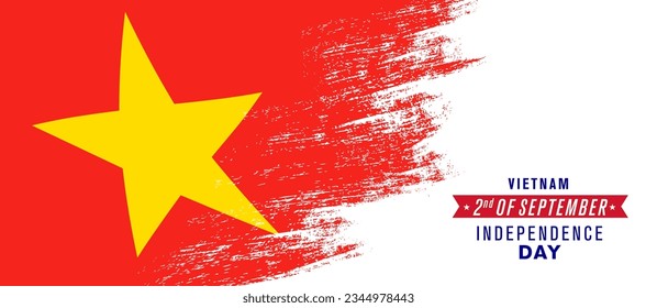 Vietnam happy independence day greeting card, banner vector illustration. Vietnamese national holiday 2nd of September design element with distressed flag