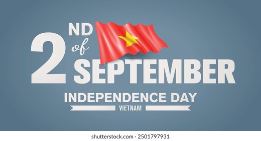Vietnam happy independence day greeting card, banner with template text vector illustration. Vietnamese memorial holiday 2nd of September design element with 3D flag with star