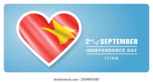 Vietnam happy independence day greeting card, banner vector illustration. Vietnamese national holiday 2nd of September design element with 3D flag