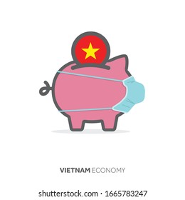 Vietnam healthcare savings. Piggy bank with medical face mask