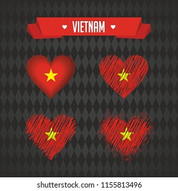 Vietnam heart with flag inside. Grunge vector graphic symbols