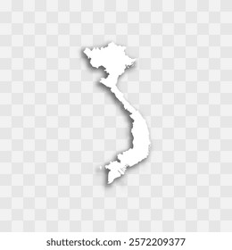 Vietnam high detailed vector representation of country silhouette. White color on transparent background with dropped shadow. For educational, decorative, or informational use.