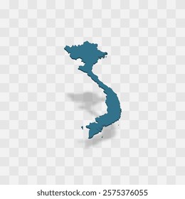 Vietnam high detailed vector representation of country silhouette. 3D map on transparent background with dropped shadow. For educational, decorative, or informational use.