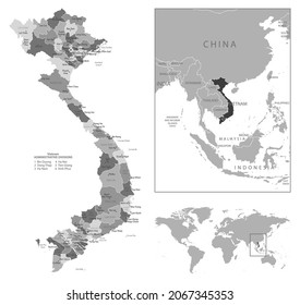 Vietnam - highly detailed black and white map. Vector illustration