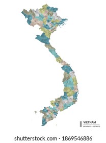 Vietnam higt detailed map with subdivisions. Administrative map of Vietnam with districts and cities name, colored by states and administrative districts. Vector illustration.