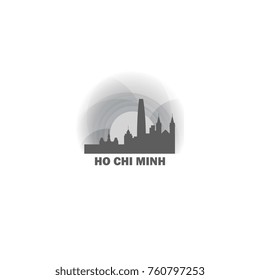 Vietnam Ho Chi Minh black white sunrise sunset city panorama landscape horizon buildings skyline flat icon logo