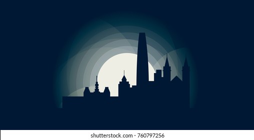 Vietnam Ho Chi Minh blue night moon sunset city panorama landscape horizon buildings skyline flat icon logo