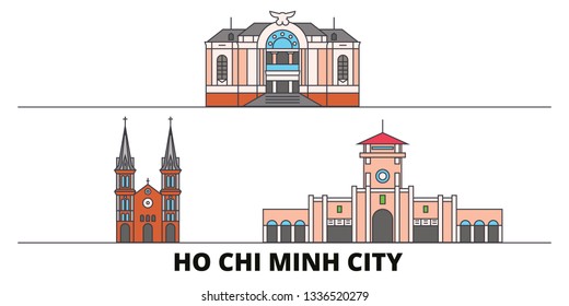 Vietnam, Ho Chi Minh City flat landmarks vector illustration. Vietnam, Ho Chi Minh City line city with famous travel sights, skyline, design. 