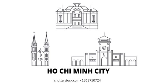 Vietnam, Ho Chi Minh City line travel skyline set. Vietnam, Ho Chi Minh City outline city vector illustration, symbol, travel sights, landmarks.