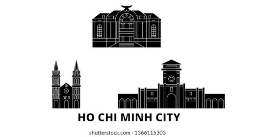 Vietnam, Ho Chi Minh City flat travel skyline set. Vietnam, Ho Chi Minh City black city vector illustration, symbol, travel sights, landmarks.