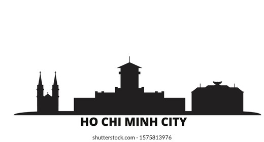 Vietnam, Ho Chi Minh City city skyline isolated vector illustration. Vietnam, Ho Chi Minh City travel black cityscape