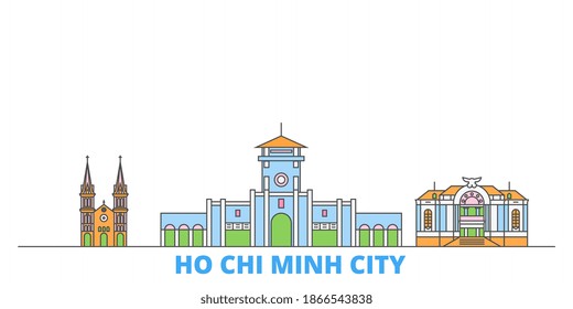 Vietnam, Ho Chi Minh City line cityscape, flat vector. Travel city landmark, oultine illustration, line world icons