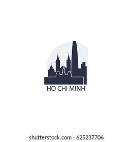 Vietnam Ho Chi Minh City modern panorama view landscape flat icon blue logo