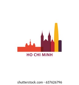 Vietnam Ho Chi Minh City modern panorama view landscape silhouette flat icon vector logo