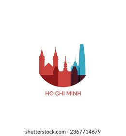 Vietnam Ho Chi Minh cityscape skyline city panorama vector flat modern logo icon. Asian region emblem idea with landmarks and building silhouettes