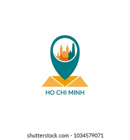 Vietnam Ho Chi Minh map city pin point geolocation modern skyline shape pointer vector flat logo icon illustration