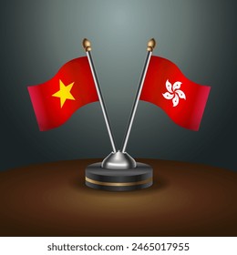 Vietnam and Hong Kong table flags relation with gradient backgrund. Vector Illustration