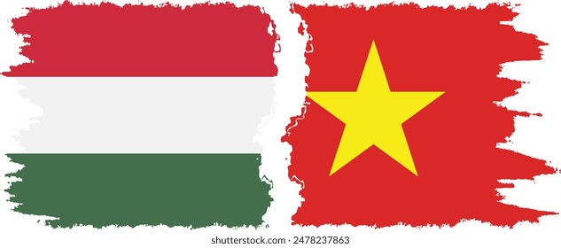 Vietnam and Hungary grunge flags connection, vector