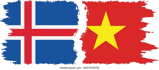 Vietnam and Iceland grunge flags connection, vector