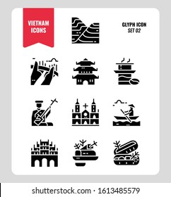 Vietnam icon set 2. Include landmark, people, food, culture and more. Glyph icons Design. vector illustration