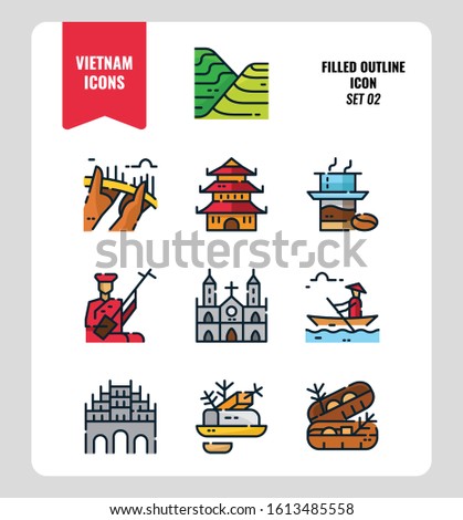 Vietnam icon set 2. Include landmark, people, food, culture and more. Filled Outline icons Design. vector illustration