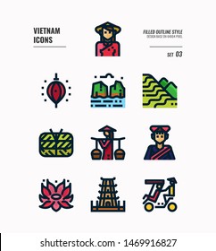 Vietnam icon set 3. Include landmark, people, food, culture and more. Filled Outline icons Design. vector illustration