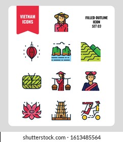 Vietnam icon set 3. Include landmark, people, food, culture and more. Filled Outline icons Design. vector illustration