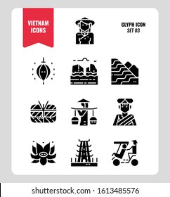 Vietnam icon set 3. Include landmark, people, food, culture and more. Glyph icons Design. vector illustration