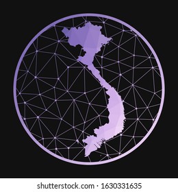 Vietnam icon. Vector polygonal map of the country. Vietnam icon in geometric style. The country map with purple low poly gradient on dark background.