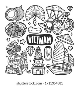 Vietnam Icons Hand Drawn Doodle Colour Vektorillustration