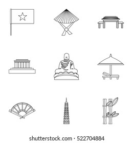 Vietnam icons set. Outline illustration of 9 Vietnam vector icons for web