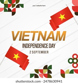 Vietnam Independence Day banner in modern geometric style. Square banner for celebration day with flags and typography. National holiday celebration backgrounds. Happy Vietnam Independence Day