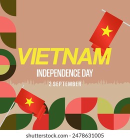 Vietnam Independence Day banner in modern geometric style. Square banner for celebration day with flags and typography. National holiday celebration backgrounds. Happy Vietnam Independence Day